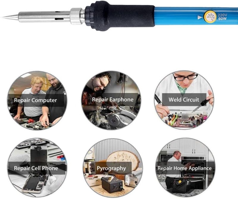 آنسيلف طقم مكواة لحام، مكواة لحام كهربائية من أنسيلف بقوة 60 وات مع إمكانية تعديل درجة حرارة اللحام + مجموعة من 5 رؤوس لحام بديلة - Image 4