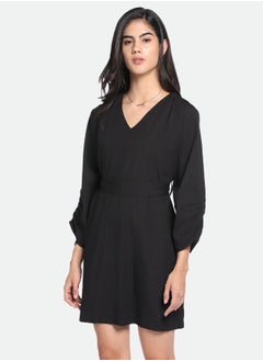 Dennis Lingo Regular Fit Black Poplin V-Neck Dress for Women  - Image 5