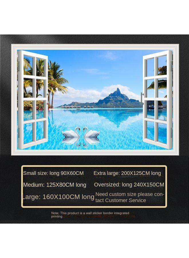 Bluejw Fake Window Self-adhesive 3D Wall Stickers Living Room Decorative Painting Bedroom Landscape Nature Waterproof Wall Stickers Wallpaper - Image 1