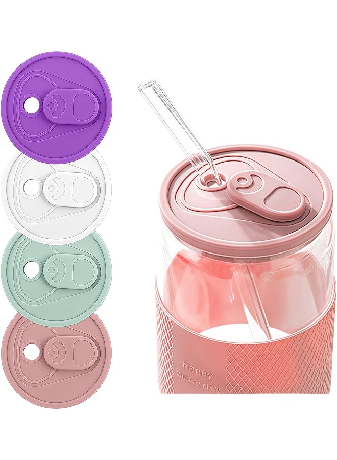 Silicone Lids 4pcs Leak Proof BPA Free for 16oz 20oz 24oz Glass Cups - Airtight Dust-Proof Cover for Coffee Tea Cola, 100% Silicone 7x7cm