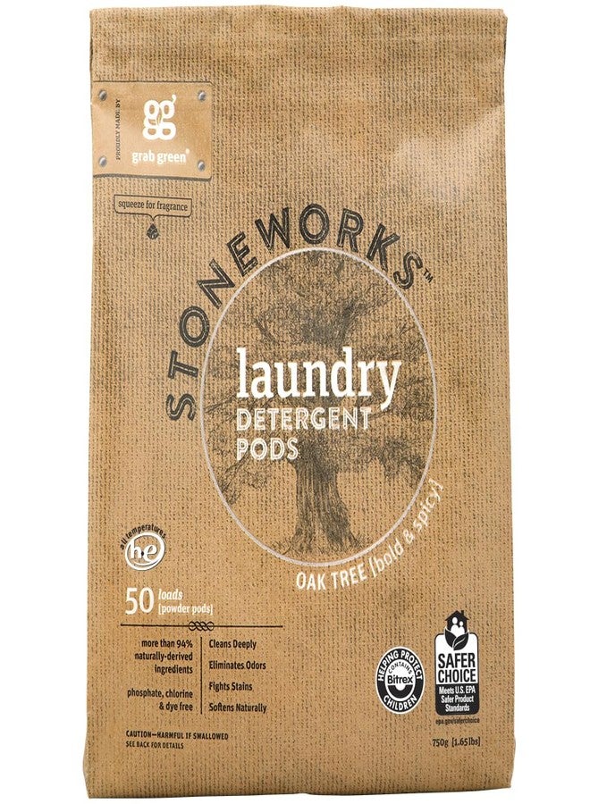 Grab Green Stoneworks Natural Laundry Detergent Powder Pods, Oak Tree, 50 Loads - Image 1