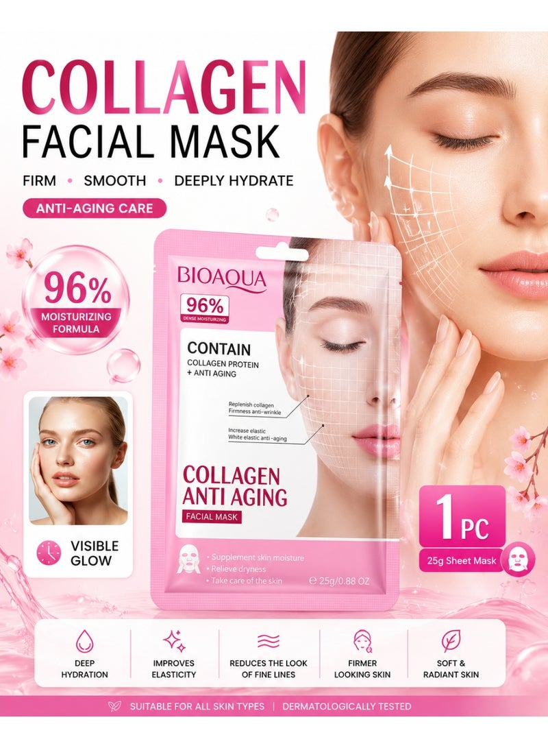 BIOAQUA Collagen Anti Aging Facial Sheet Mask for Firmness, Elasticity, Dry Dull Skin & Wrinkle Repair | Plumping Moisturizing Formula | Daily Skincare All Skin Types | Pack of 10 | 25g Each - Image 2