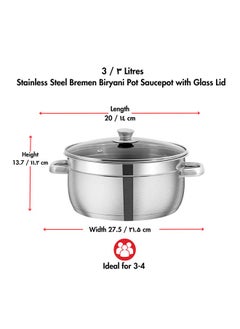 VINOD Vinod Stainless Steel Bremen Saucepot with Glass Lid- Diameter 20 cm, Capacity 3 Litre (Induction and Gas Stove Friendly), 2 Years Warranty, Silver  - Image 5