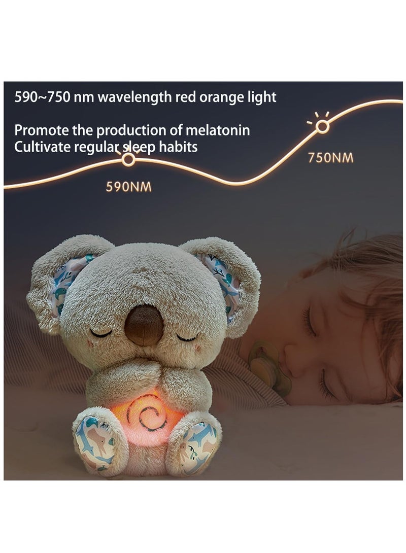 Soothing Koala Bear Plush Toy with 5 White Noise Sounds and 10 Soothing Melodies, Portable Sleep Soother for Anxiety Relief, Features Music, Lights, and Rhythmic Breathing Motion - Gray - Image 2