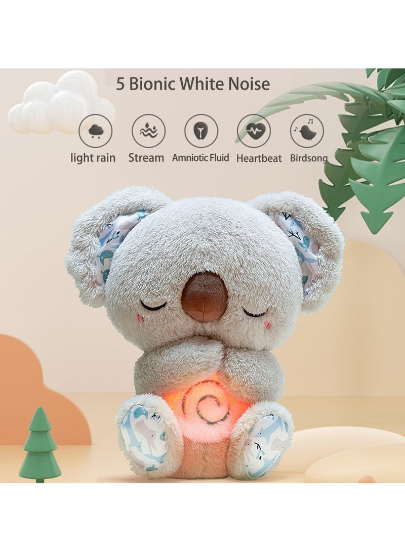 Soothing Koala Bear Plush Toy with 5 White Noise Sounds and 10 Soothing Melodies, Portable Sleep Soother for Anxiety Relief, Features Music, Lights, and Rhythmic Breathing Motion - Gray - Image 4