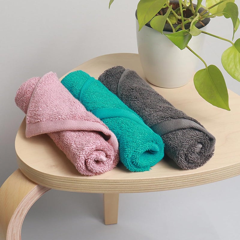 HEELIUM Bamboo Face Towel | Ultra Absorbent & Odour-Free | 3X Softer Than Cotton Towels | 30 x 30 cm - 600 GSM | Pack of 3 - Peach, Teal, Grey - Image 1