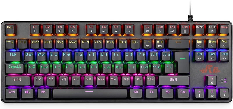 Rii Mechanical Gaming keyboard, RK908 80% Arabic & English Mechanical Keyboard(9 Backlight Modes) Blue Switches with 7 Color 88 Keys for PC Windows Mac keyboard-Arabic layout - Image 1