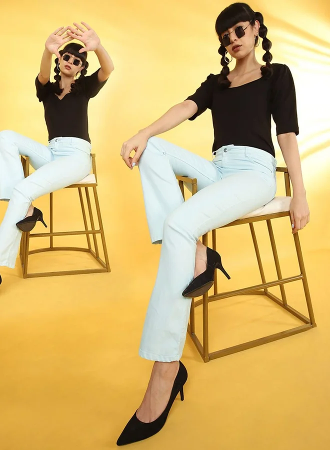 Freehand  Freehand Women Light Blue Bootcut Fit Overdyed Jeans for Women | Best Price UAE