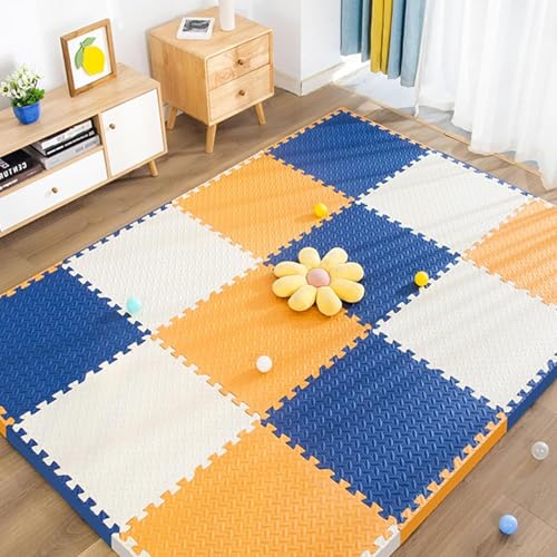 SIGNATRON 20mm Thick Exercise Mat Tiles, Gym Floor Mat Rubber, Interlocking Foam for Gymnastics, Exercise, Play Areas, Home Gyms, Dance Studios, Yoga (Blue - Orange - White, 6Pcs) - Image 1