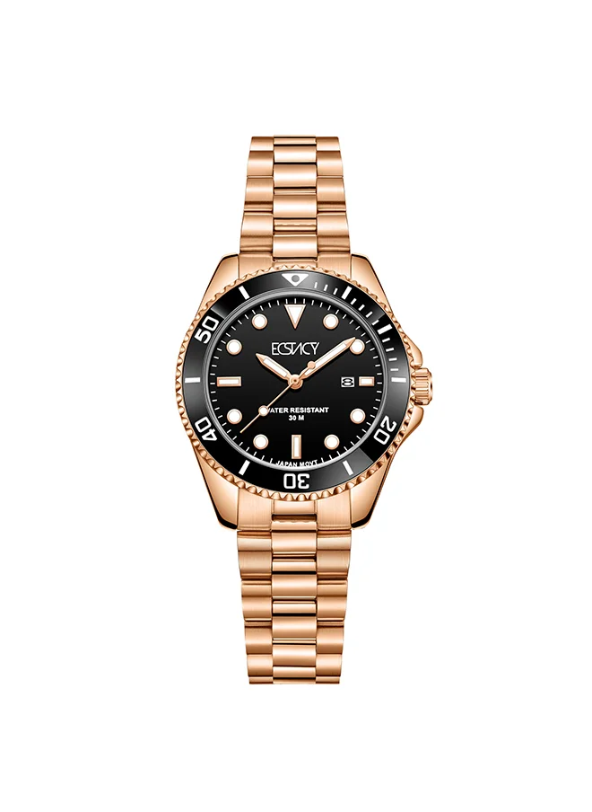 ECSTACY Women's Watch, Analog Display and Stainless Steel Strap - E24504-RBKB, Rose Gold