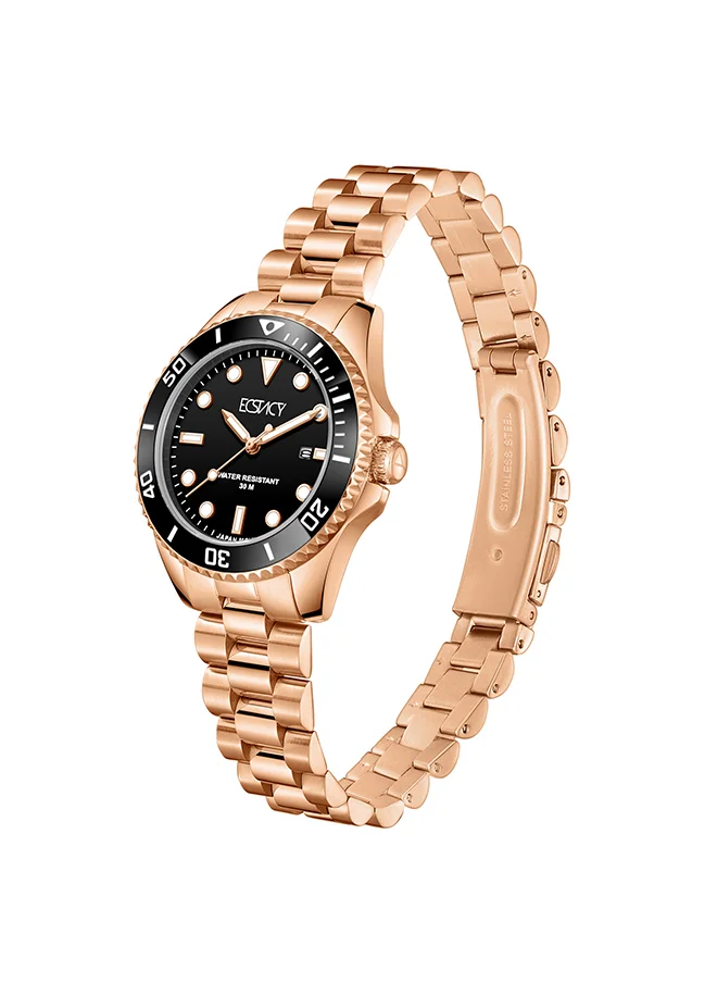 ECSTACY Women's Watch, Analog Display and Stainless Steel Strap - E24504-RBKB, Rose Gold