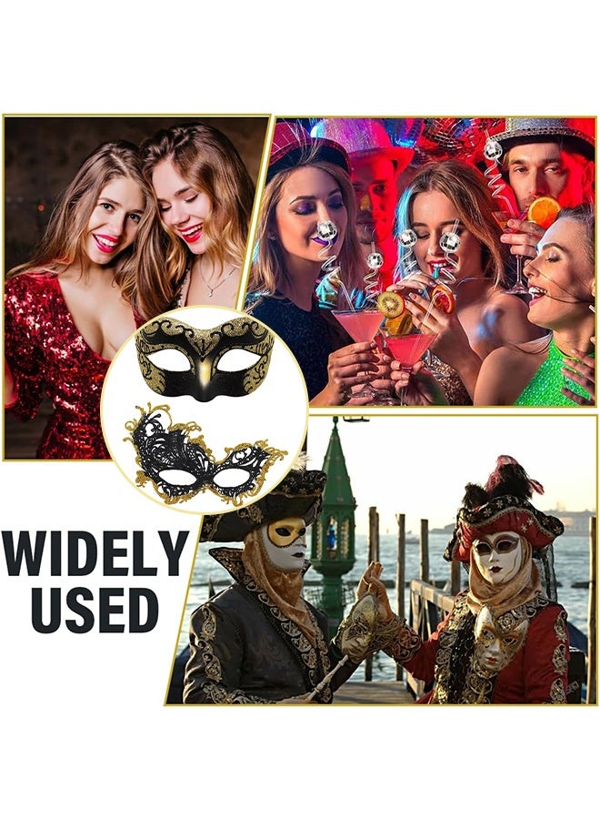 2 Pcs Couple Masquerade Mask Set Venetian Party Mask Costume Mask Fancy Dress Mask for Women Men (Gold) - Image 4