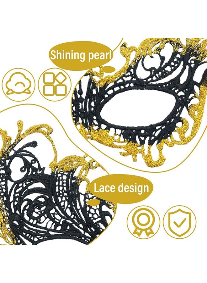 2 Pcs Couple Masquerade Mask Set Venetian Party Mask Costume Mask Fancy Dress Mask for Women Men (Gold) - Image 3