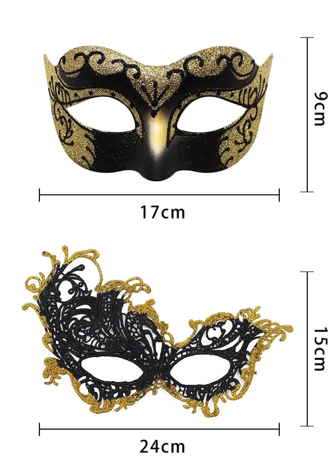 2 Pcs Couple Masquerade Mask Set Venetian Party Mask Costume Mask Fancy Dress Mask for Women Men (Gold) - Image 2