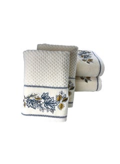 SENSES SENSES by Riba All Cotton 550 GSM Embroidered Towel Set for Bath | Quick Drying, Highly Absorbant, Great for Gifting - Pack of 4-2pcs Bath + 2pcs Hand Towels, Ivory (Style 8)  - Image 2