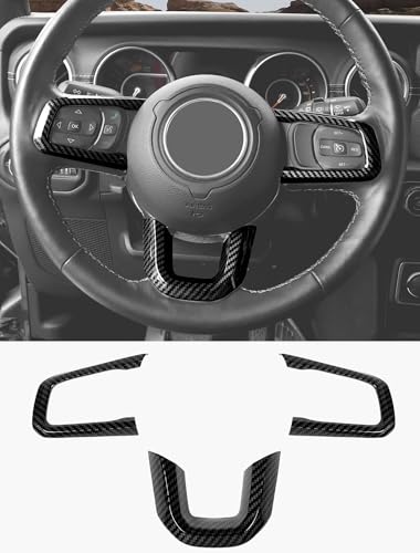 Savadicar Carbon Fiber Interior Accessories - Steering Wheel Trim for 2018-Present Jeep Wrangler JL JLU 4XE & Gladiator JT - Premium Texture Interior Decor Upgrade Option, 3-Piece - Image 1