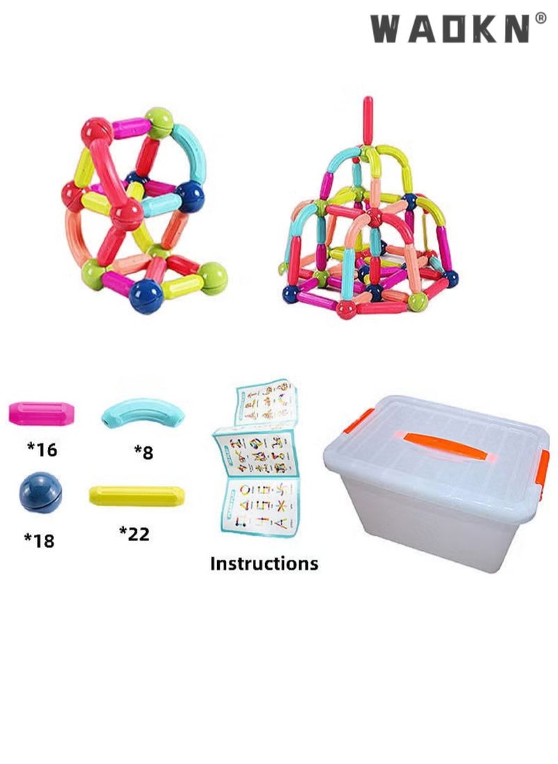 WAOKN 32 Pcs Magnetic Toys and Rods Set for Toddler Kids Magnetic Building Blocks Sticks Balls Learning Educational Stacking Magnet Toys for Boys Girls Children Age 3+  - Image 1