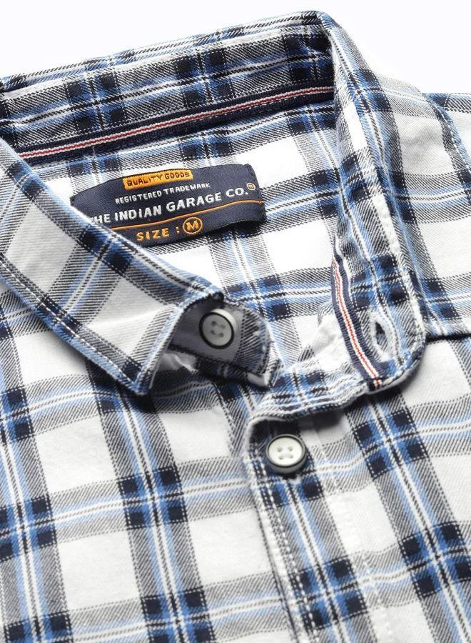شركة المرآب الهندية Men Slim Fit Checkered Full Sleeves Spread Collar Casual Shirt