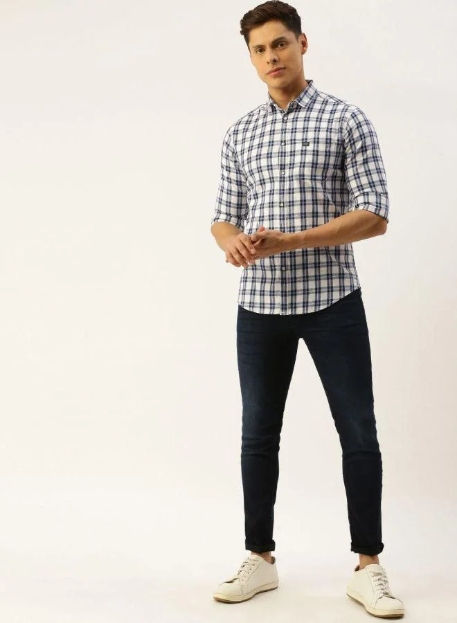 شركة المرآب الهندية Men Slim Fit Checkered Full Sleeves Spread Collar Casual Shirt
