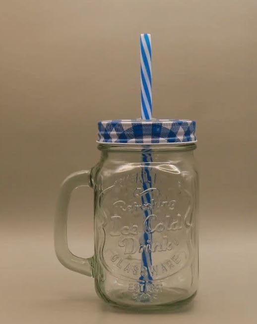 ZEPOLI - Glass Mason Jar with Multi-Color Air-Tight Lids with Straw Mugs with Handle, Regular Mouth for Kitchen - 500 ML (6 Pack) - Image 2