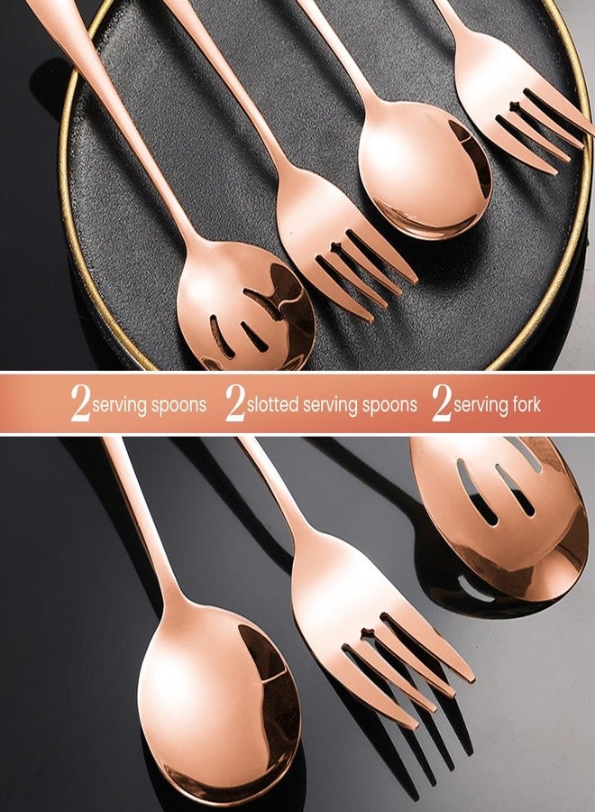 Kannei tec Silverware Sets, Includes 2 Serving Spoon,2 Slotted Serving Spoon, 2 Serving Fork, Stainless Steel Serving Spoons for Parties,Buffet Serving Utensils Set (Rose Gold) - Image 2