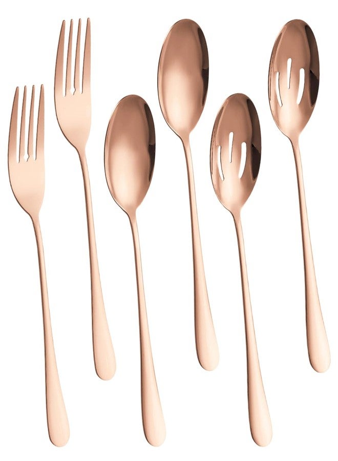 Kannei tec Silverware Sets, Includes 2 Serving Spoon,2 Slotted Serving Spoon, 2 Serving Fork, Stainless Steel Serving Spoons for Parties,Buffet Serving Utensils Set (Rose Gold) - Image 1
