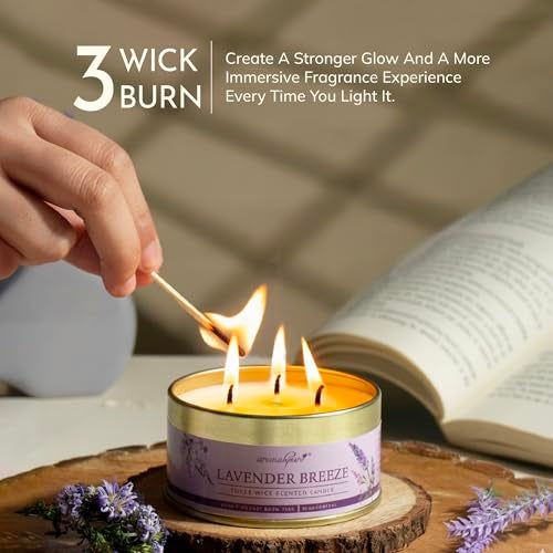 Aromahpure Lavender 3 Wick Candle in Container with Lid | 85g | Burn Time 7 Hours | Scented Candle | Relaxing Aromatherapy Candles for Home Décor, Gifting, Bedroom & Spa - Image 3