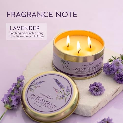 Aromahpure Lavender 3 Wick Candle in Container with Lid | 85g | Burn Time 7 Hours | Scented Candle | Relaxing Aromatherapy Candles for Home Décor, Gifting, Bedroom & Spa - Image 2
