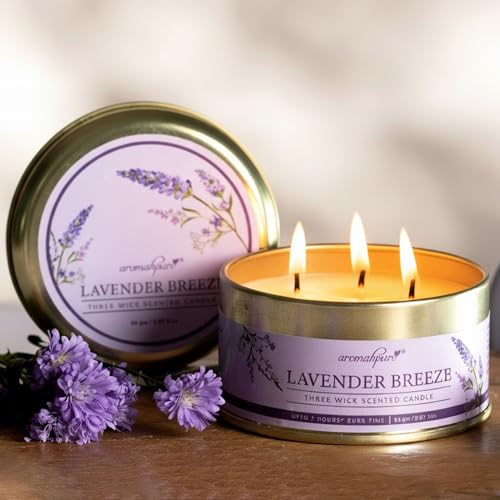 Aromahpure Lavender 3 Wick Candle in Container with Lid | 85g | Burn Time 7 Hours | Scented Candle | Relaxing Aromatherapy Candles for Home Décor, Gifting, Bedroom & Spa - Image 1