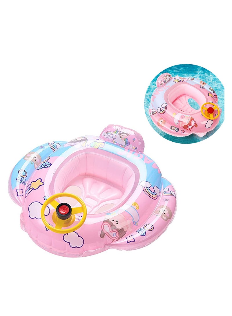 Excefore Baby Swimming Float Kids Inflatable Floater with Funny Steering Wheel Horn Safety Seat Anti Flip Toddlers Summer Swim Tool for Ages 1-5 Years Max Weight of 50lbs - Image 1