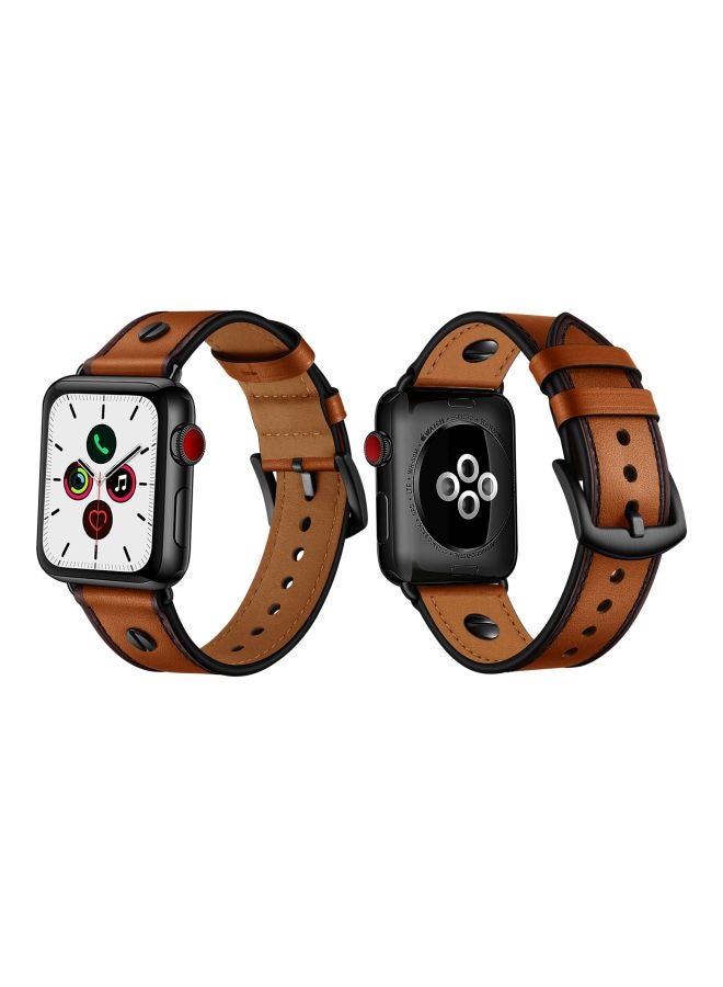 Perfii One Rivet Replacement Band For Apple Watch Series 5/4/3/2/1 40/38 mm Brown - Image 2