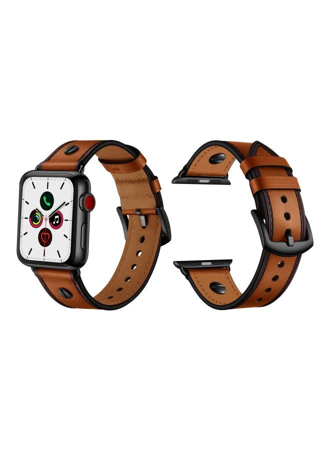Perfii One Rivet Replacement Band For Apple Watch Series 5/4/3/2/1 40/38 mm Brown - Image 3