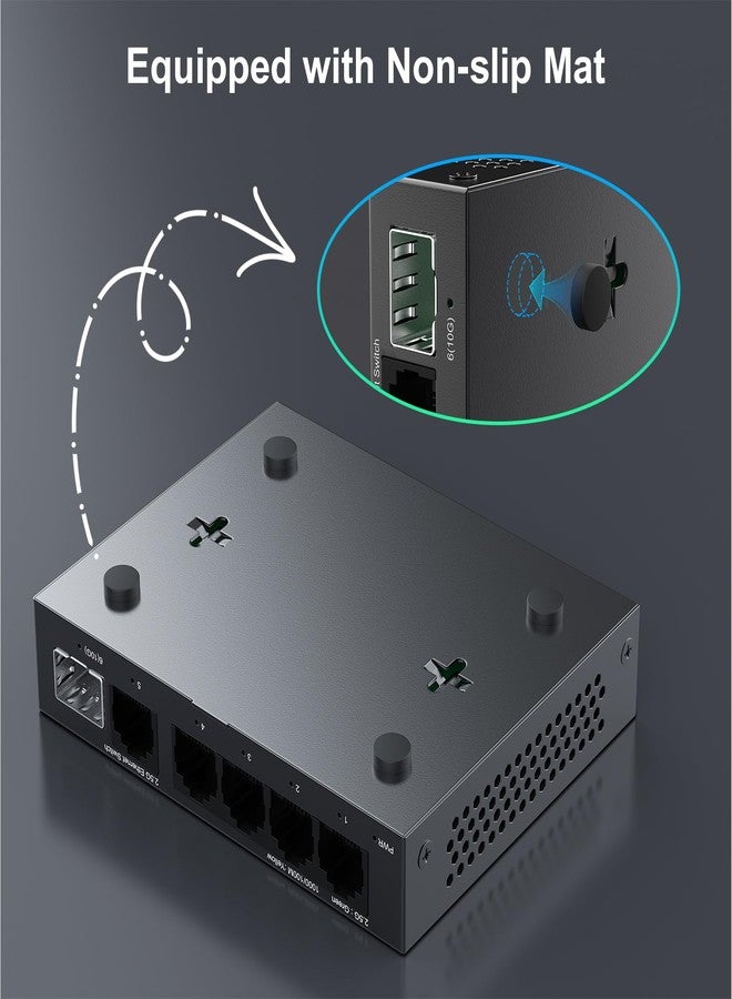 GoodTop 5 Port 2.5Gb Switch, Ethernet Switch Unmanaged 5 x 2.5G Base-T Ports and 1 x 10G SFP+, Multi-Gigabit 10/100/1000Mbps Network Switch, Plug&Play,Metal Housing,Fanless,Desktop/Wall Mount - Image 5