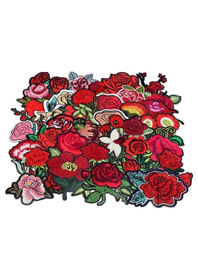Sorrento Crafts 24pcs Rose Flower Embroidered Fabric Iron-on or Sew-on Patch Badges (Mixed Colors Set 12) - Image 1
