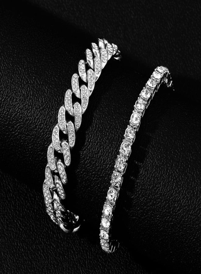 HH BLING EMPIRE أساور HH BLING EMPIRE من الذهب عيار 14 قيراطًا والفضة، مرصعة بالألماس، بتصميم التنس والوصلات الكوبية، مناسبة للرجال والنساء، مجوهرات هيب هوب، 8.5 بوصة، مصنوعة من الزنك والألماس الكريستالي. - Image 3