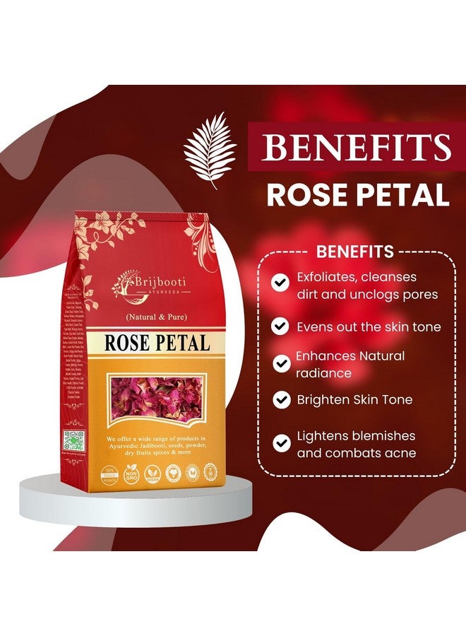 BrijBooti بتلات الورد المجففة الصالحة للأكل من بيرجو ماهافير - جلاب باتي للوجه والجسم والشعر، شاي أعشاب 200 غرام - Image 4