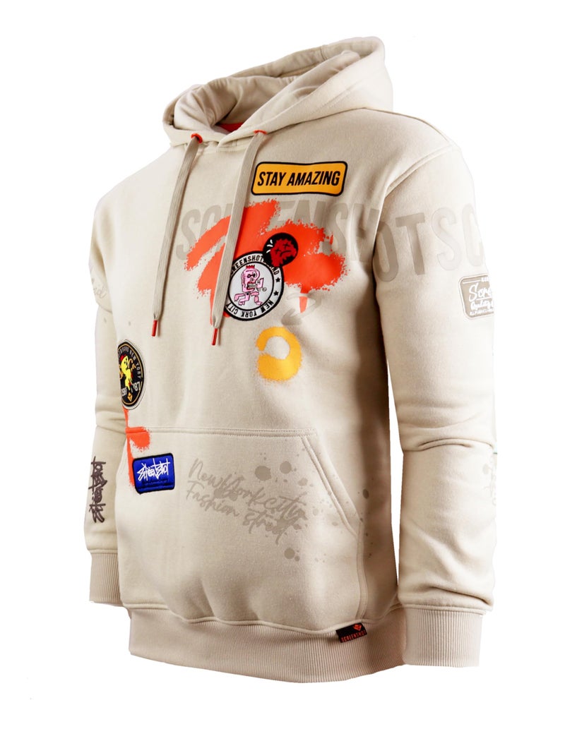 SCREENSHOT-H11453 Mens Upgraded Premium Streetwear Fleece Hoodie - Stay Amazing Urban Graffiti Embroidery Patch Pullover Sweatshirt-Stone-Small - Image 1