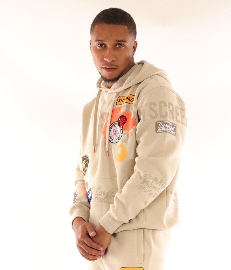 SCREENSHOT-H11453 Mens Upgraded Premium Streetwear Fleece Hoodie - Stay Amazing Urban Graffiti Embroidery Patch Pullover Sweatshirt-Stone-Small - Image 3