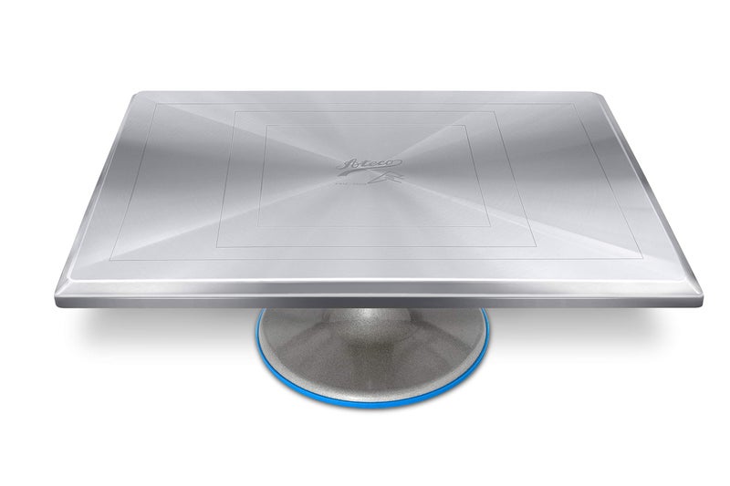 Ateco Revolving Cake Decorating Stand, 614 Rectangle, Aluminum Base, White - Image 1