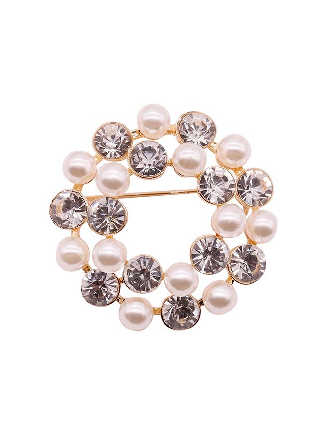 عصري إكليل حجر الراين / اللؤلؤ المقلد مع الذهب هدب بروش - Image 1