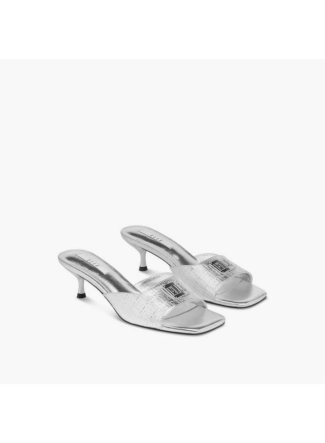 ELLE Women's Monogram Embossed Slip-On Sandals with Kitten Heels - Image 3