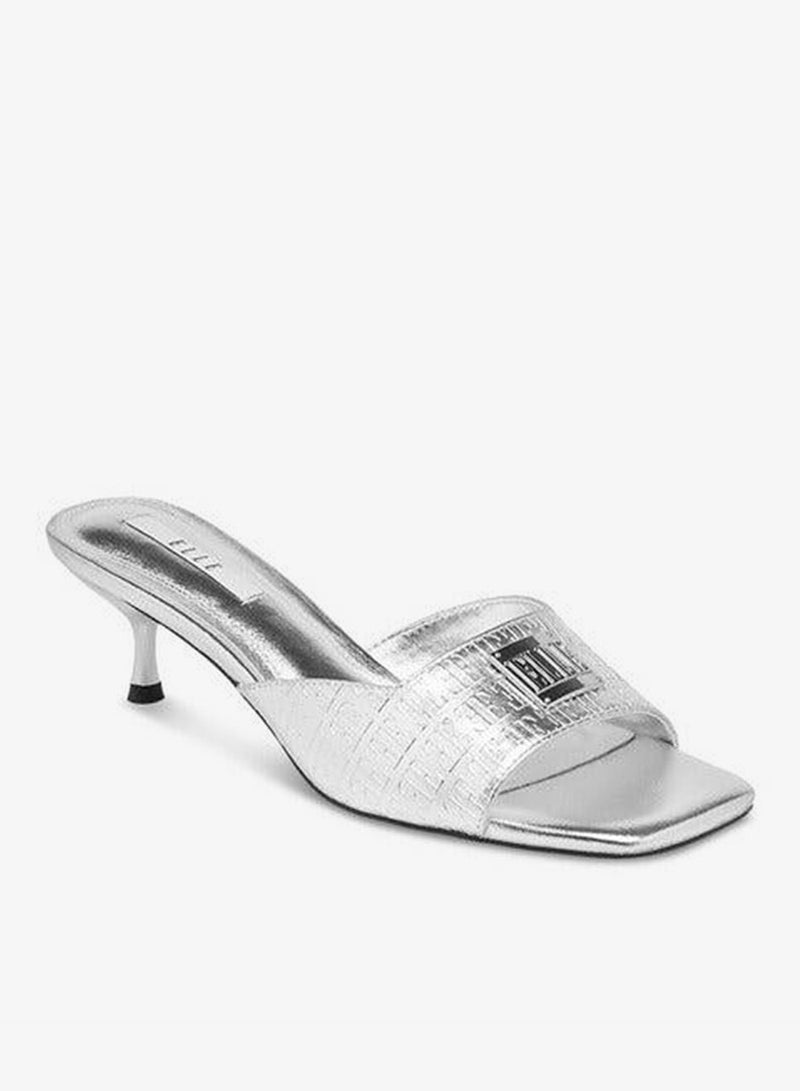 ELLE Women's Monogram Embossed Slip-On Sandals with Kitten Heels - Image 1