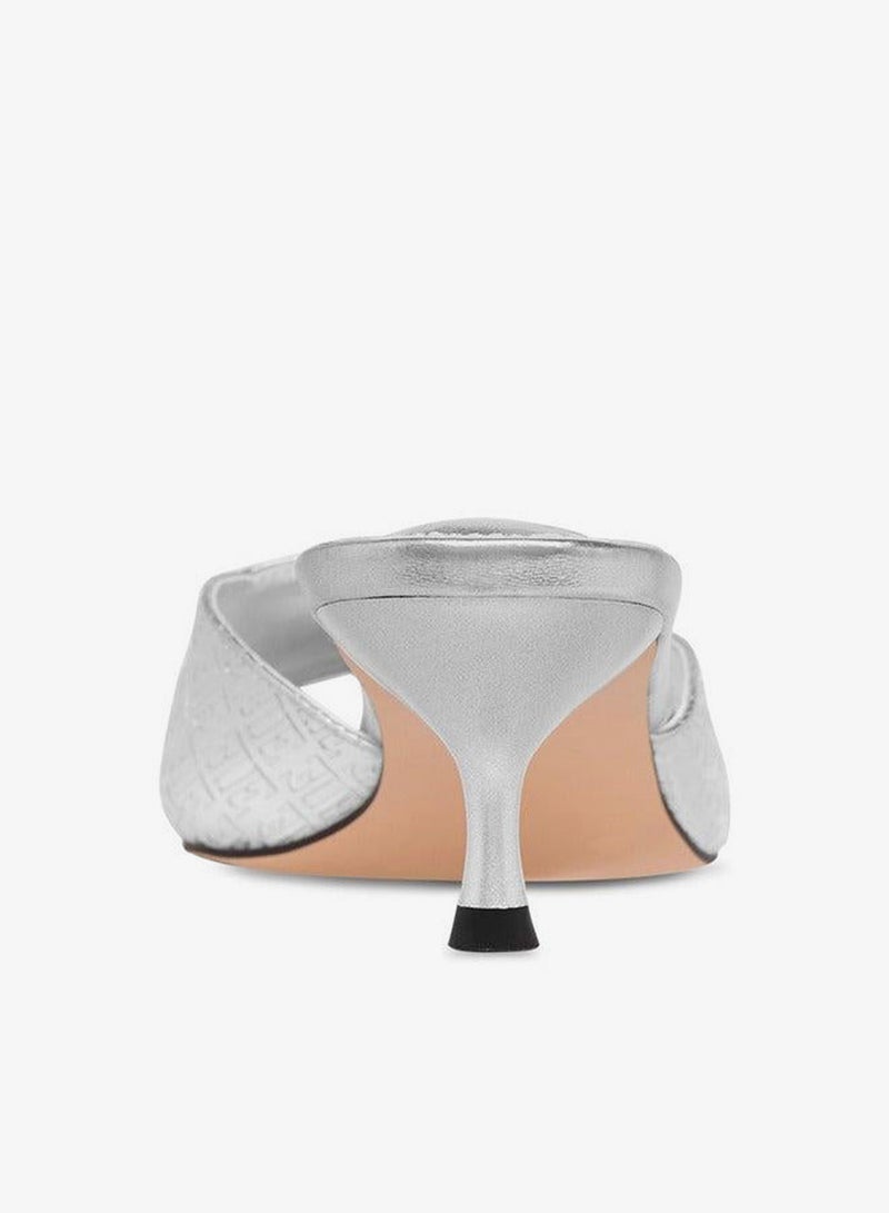 ELLE Women's Monogram Embossed Slip-On Sandals with Kitten Heels - Image 5