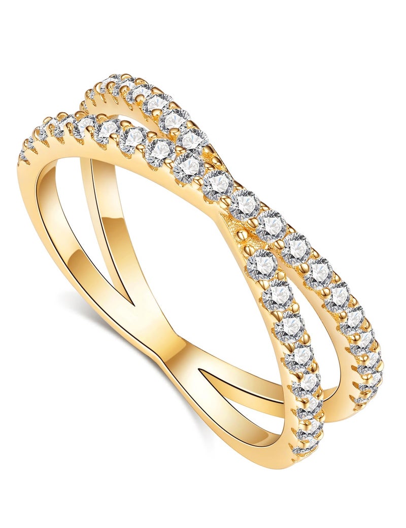 IMOLOVE Moissanite Wedding Band, Criss Cross Ring, Yellow Gold Plated Sterling Silver, Size 6 - Image 1