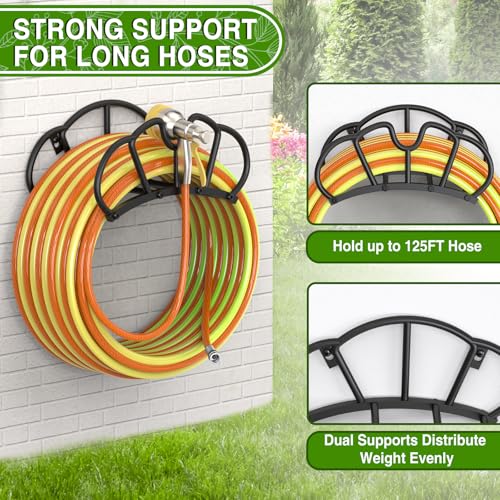 Qatsrin Super Stable Garden Hose Holder Wall Mount, Heavy Duty Water Hose holder Hanger Holds 125-Feet Hose, Metal Hose Storage Reel Rack Organizer for Outside Yard Lawn - Image 3
