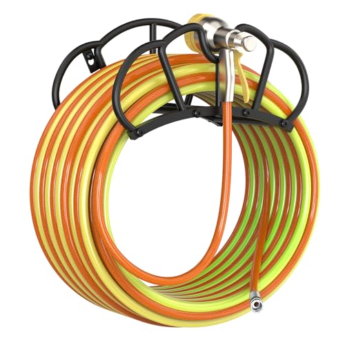 Qatsrin Super Stable Garden Hose Holder Wall Mount, Heavy Duty Water Hose holder Hanger Holds 125-Feet Hose, Metal Hose Storage Reel Rack Organizer for Outside Yard Lawn - Image 1