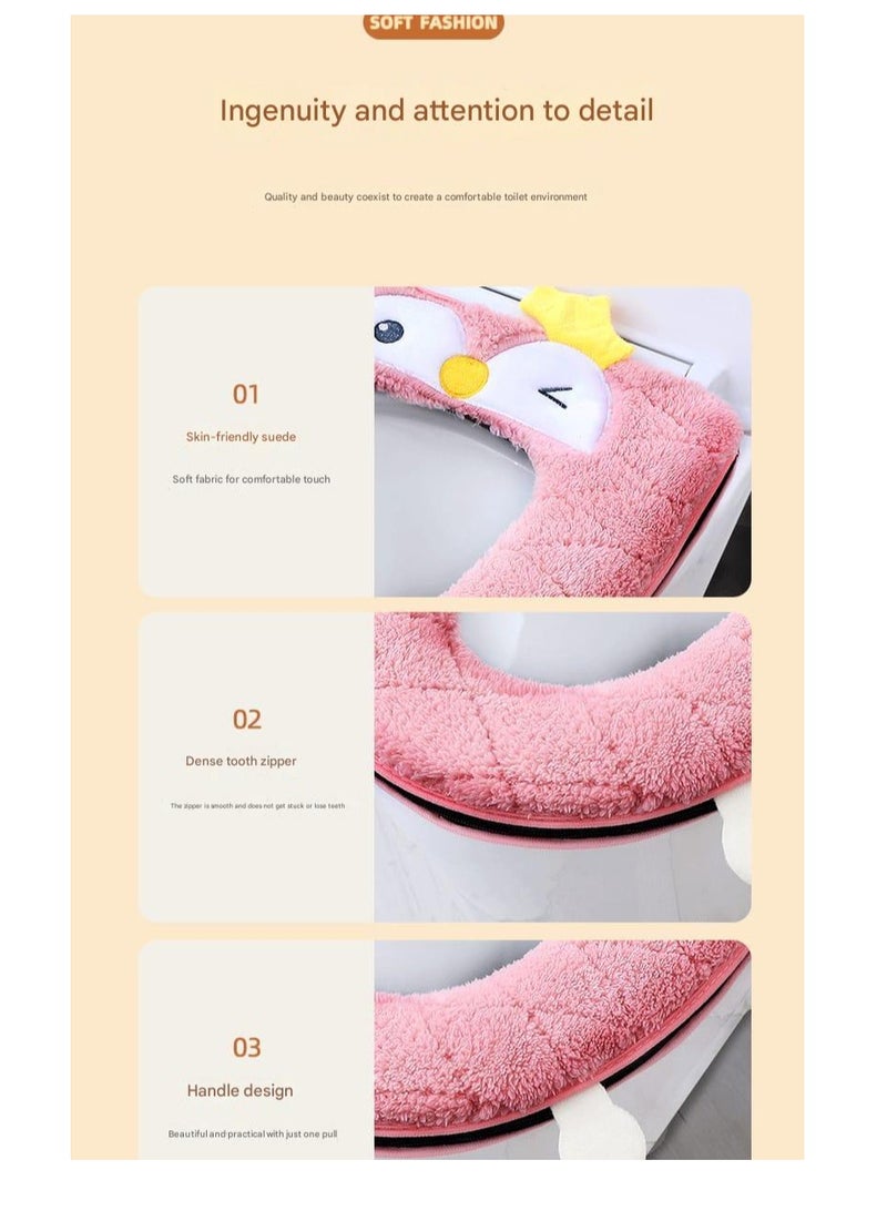 A.M Bathroom Thicken Toilet Seat Cover Cushion Pads, Soft Pink Rabbit Warm Toilet Seat Covers Bathroom Toilet Seat Cover Mat Universal.winter washable thick waterproof zipper style net celebrity toilet seat cover - Image 2