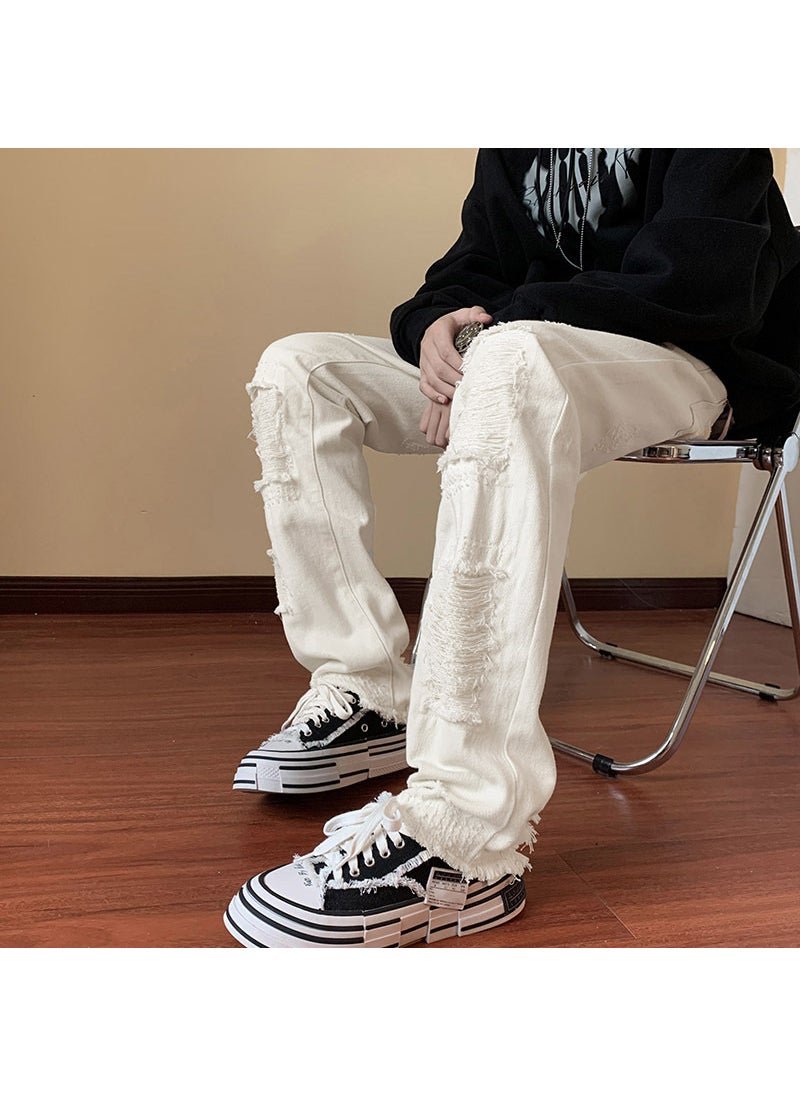 Generic - White Ripped Jeans Mens Slim Straight-Fit White - Image 1