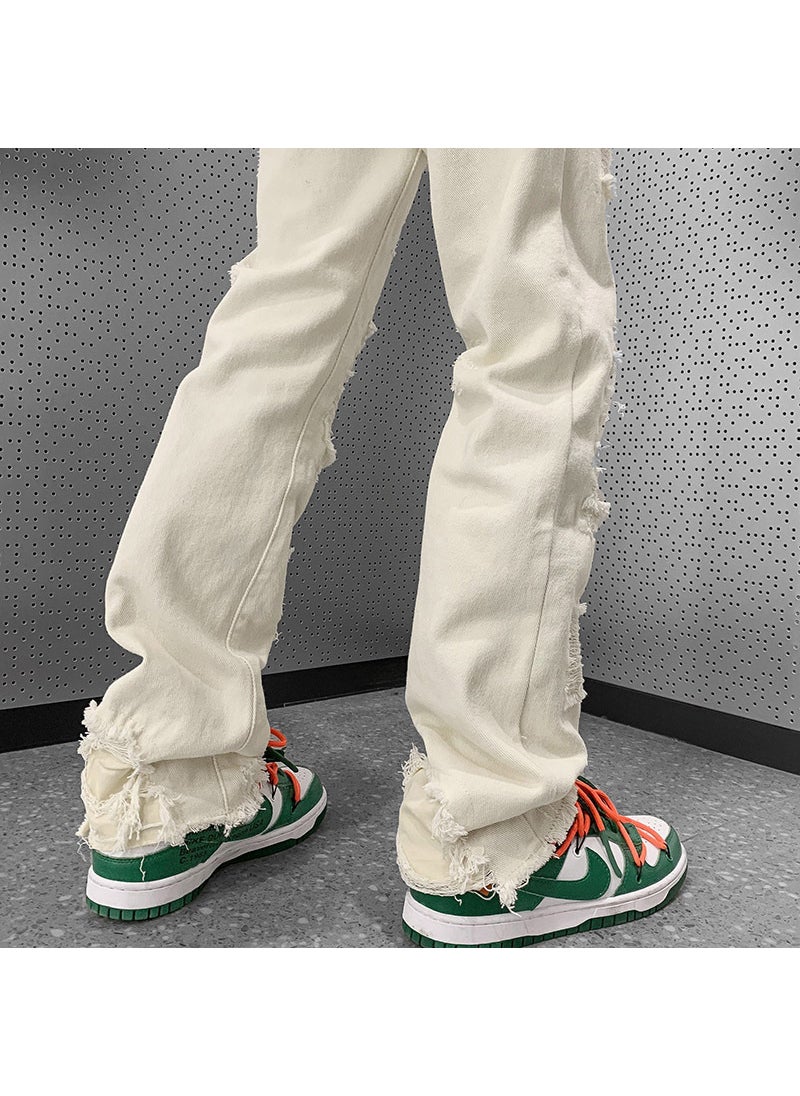 Generic - White Ripped Jeans Mens Slim Straight-Fit White - Image 1