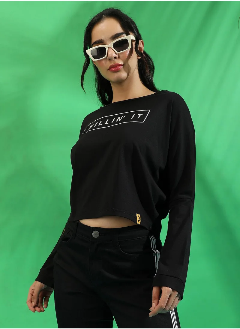 Campus Sutra Campus Sutra Women's Black Killin' It Top